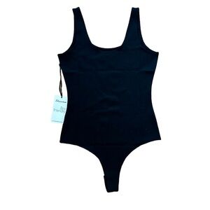 NWT Shinestar Black Ponte Snap Bodysuit Bra Friendly Scoop Neck Size Small